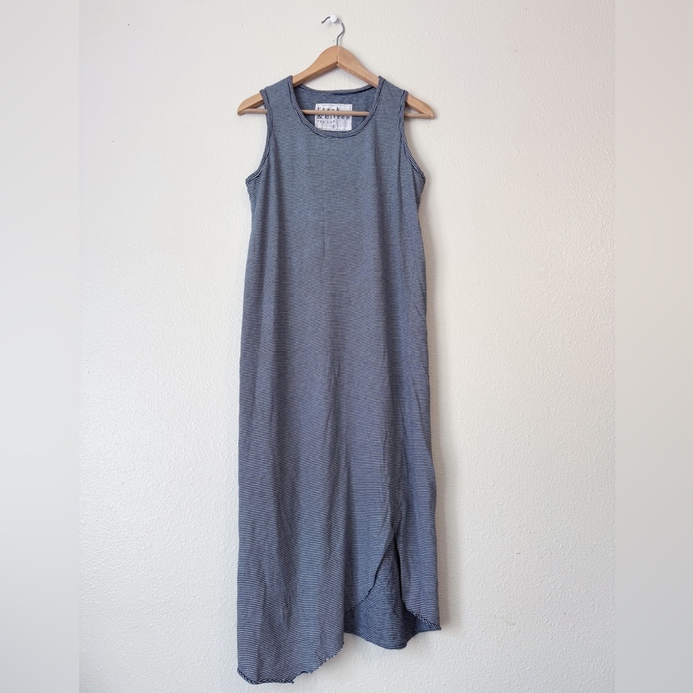 Frank & Eileen - Relaxed Asymmetric Tank Dress in Navy w/ Fine White Stripe